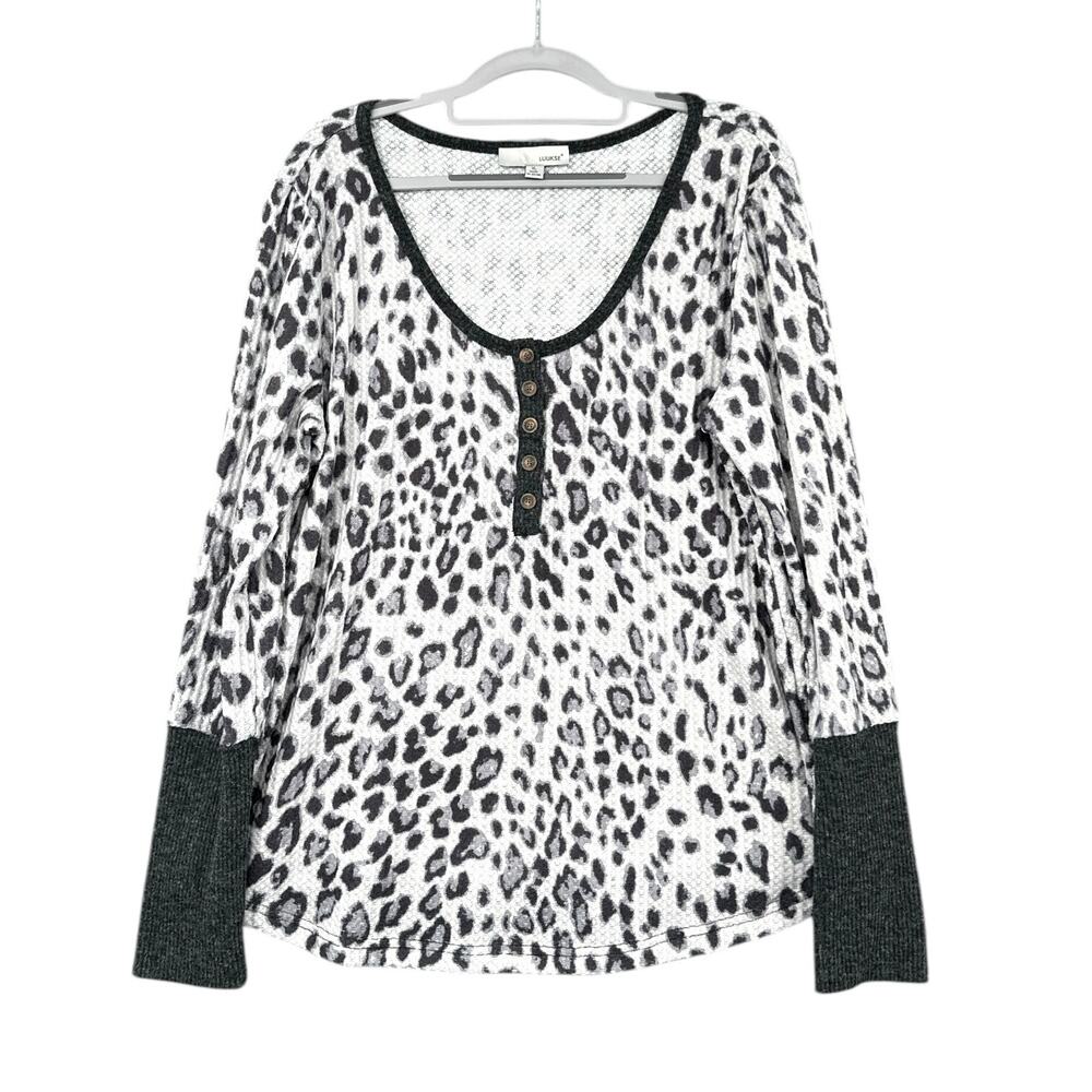 LUUKSE Animal Print Long Sleeves Button Henley‎ Top Womens XL